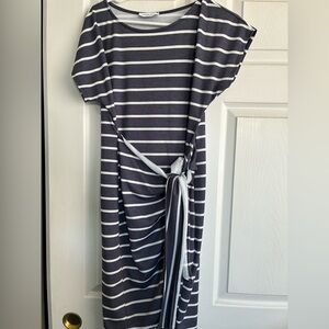 Striped Tie-Waist Maternity Dress in Navy and White